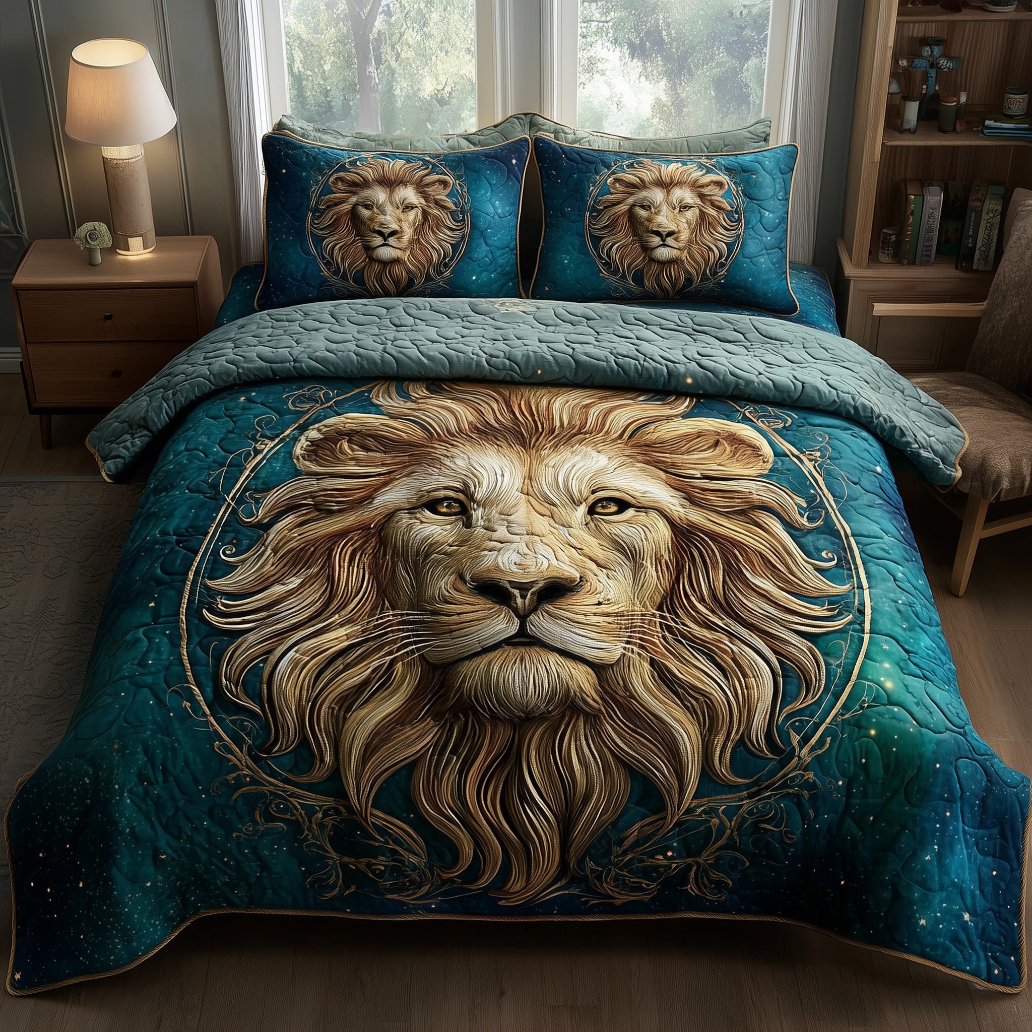 Celestial Lion Quilted Bedding Set Create a Cozy Space