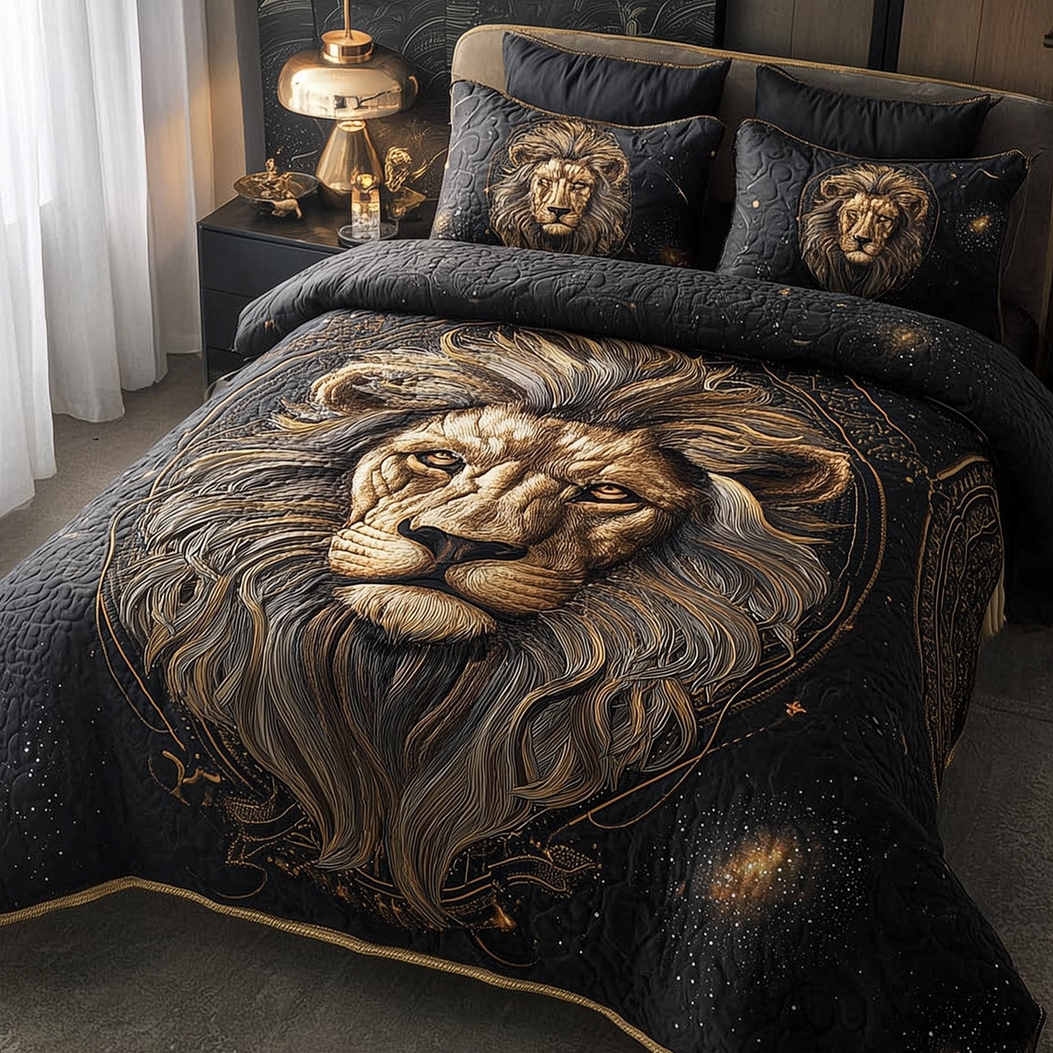 Celestial Lion Quilted Bedding Set Elegant Bedding