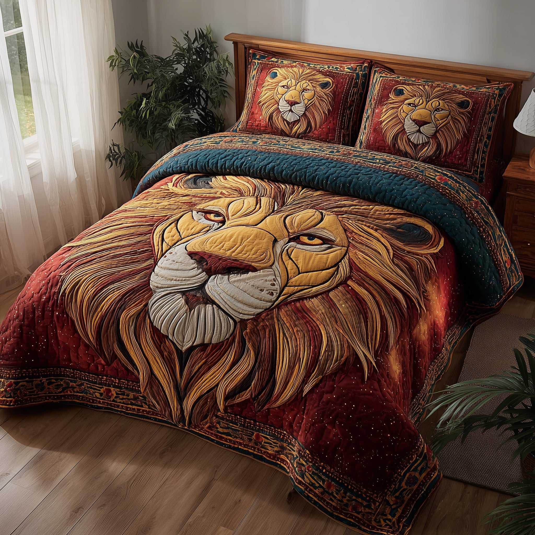 Celestial Lion Quilted Bedding Set For Couples