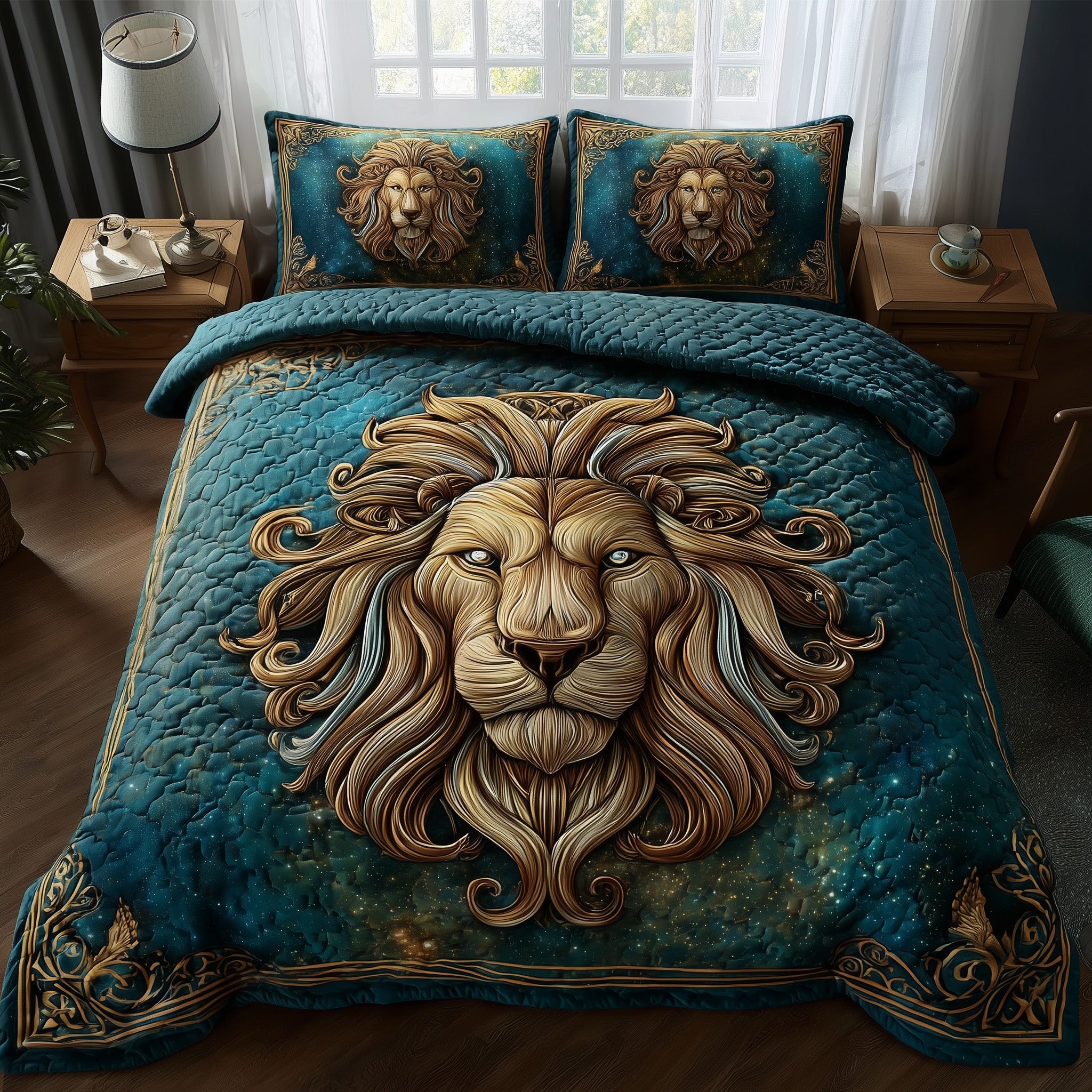 Celestial Lion Quilted Bedding Set For Women