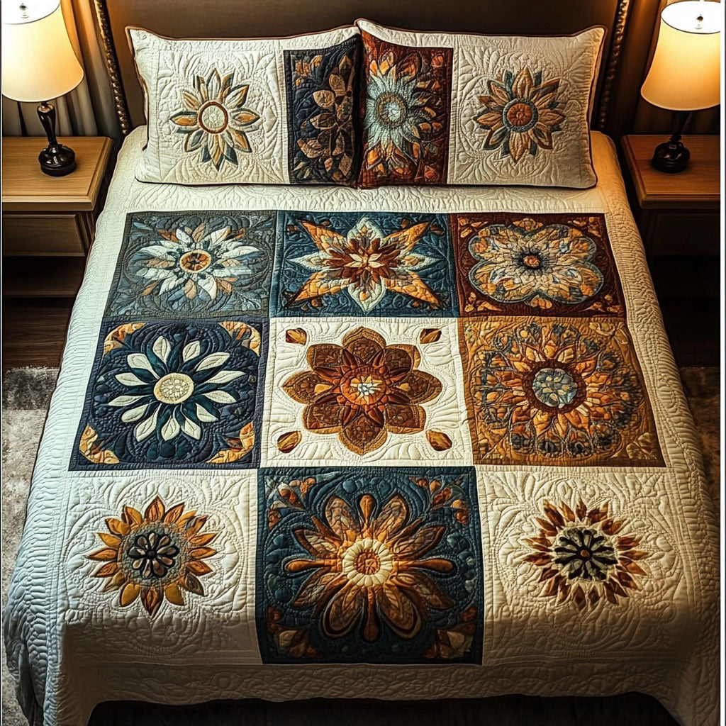 Celestial Mandala Quilted Bedding Set Elegant Bed Linen Set for Cozy Nights