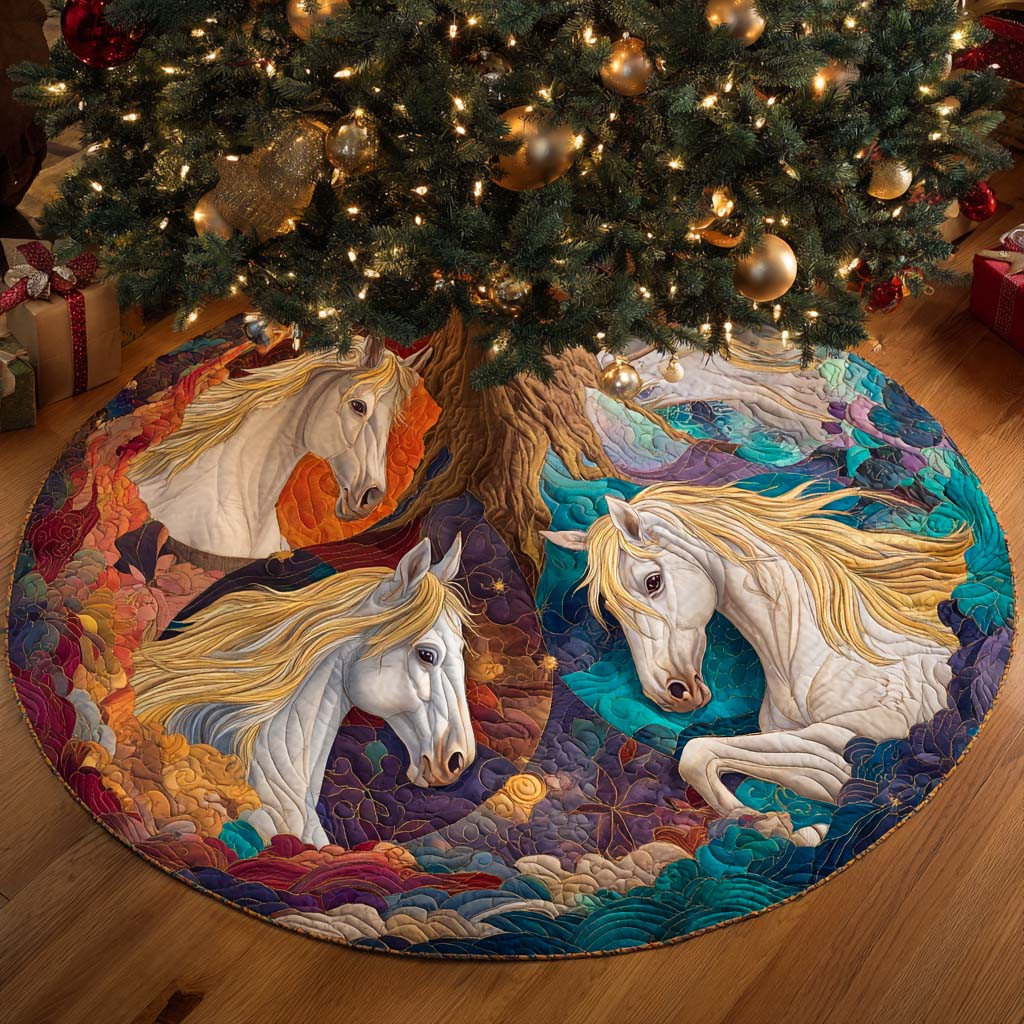 Celestial Mane Quilted Tree Skirt Animal Themed Xmas Decor Horse Lover Christmas Gifts