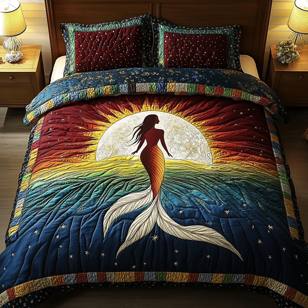 Celestial Mermaid Quilted Bedding Set Bed Decor Gift For Mermaid Lover
