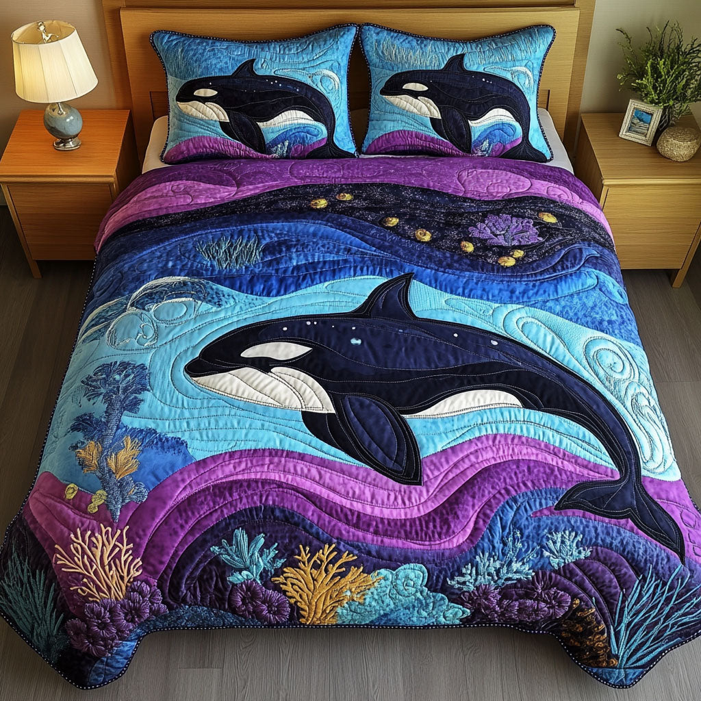 Celestial Orca Quilted Bedding Set Bedroom Decorations Gift For Whale Lover