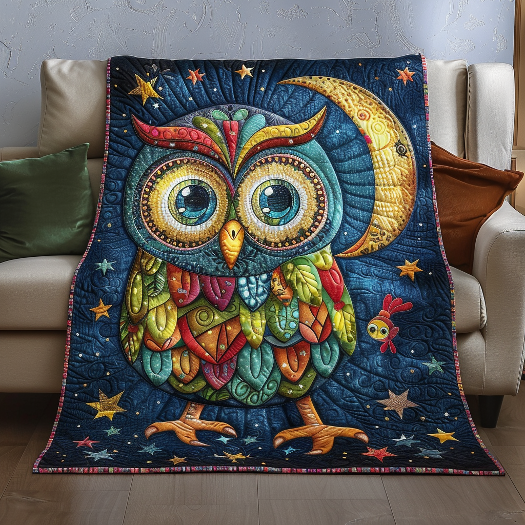 Celestial Owl Quilted Blanket Gift For Owl Lover