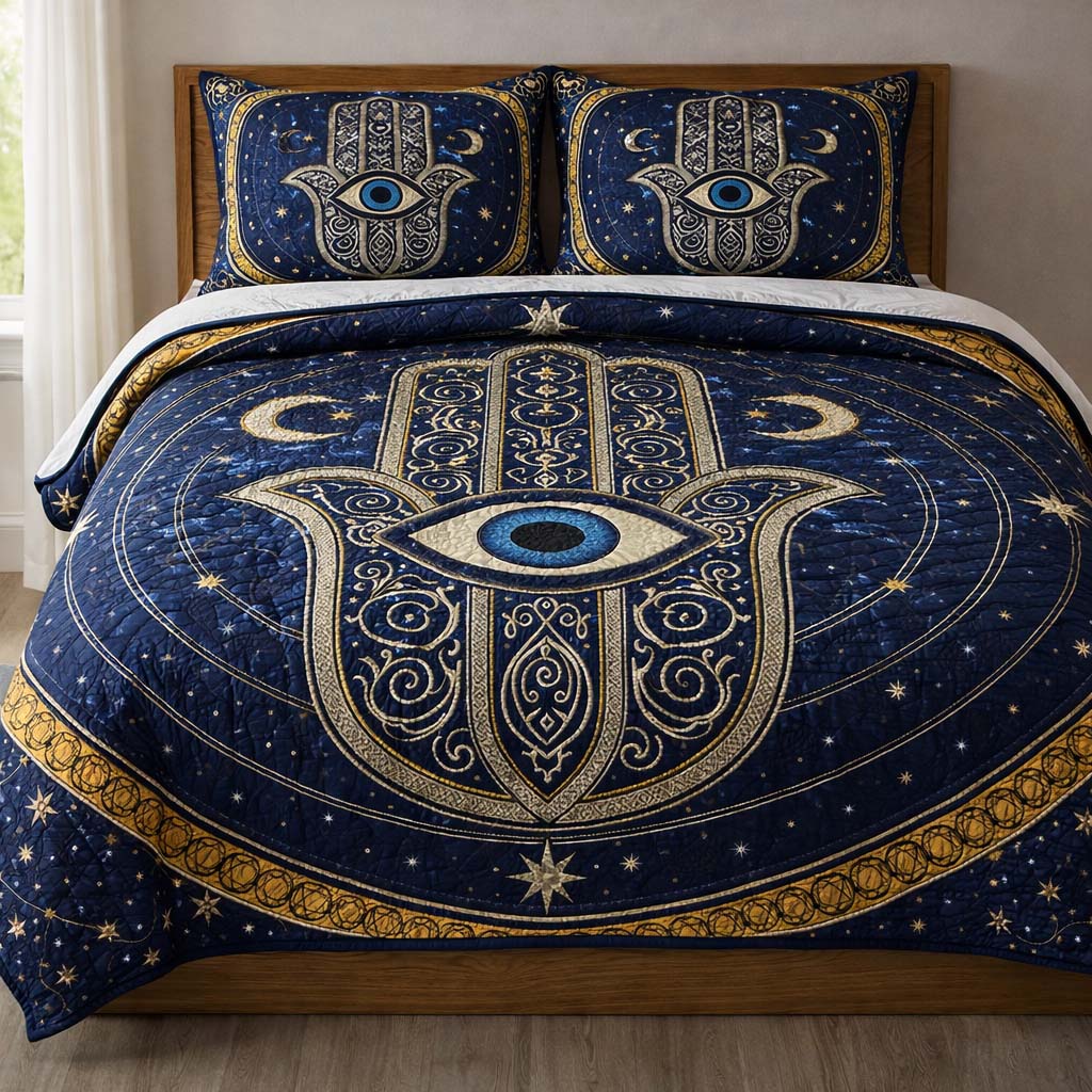 Celestial Palm Quilted Bedding Set Tropical Boho Bedroom Decor Best Gift For Her