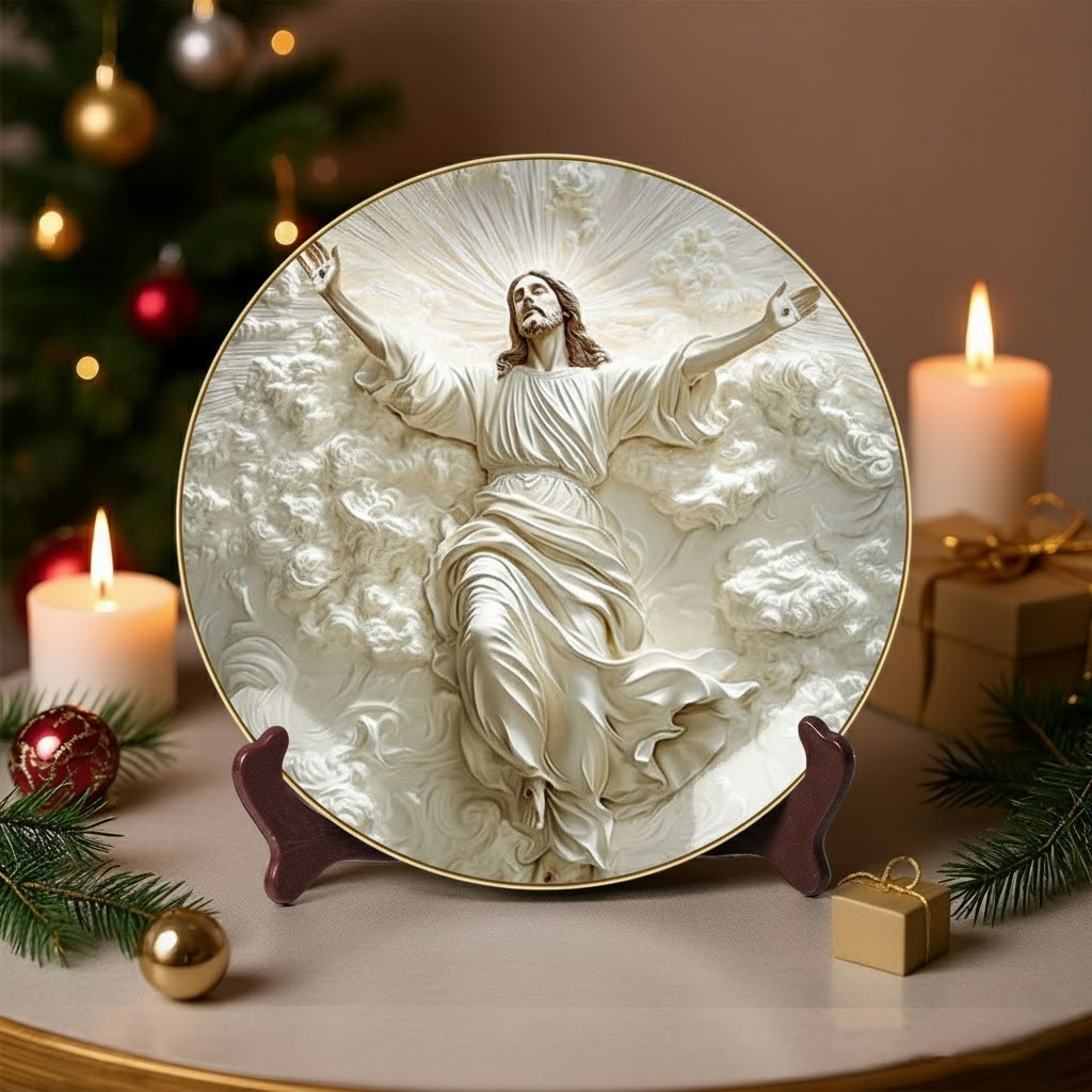 Celestial Presence Christmas Ceramic Plate Religious Xmas Jesus Decoration Gifts For Dad
