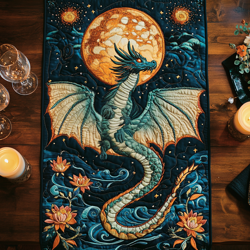 Celestial Roar Quilted Table Runner Dragon Table Decor Great Dragon Lover Gifts