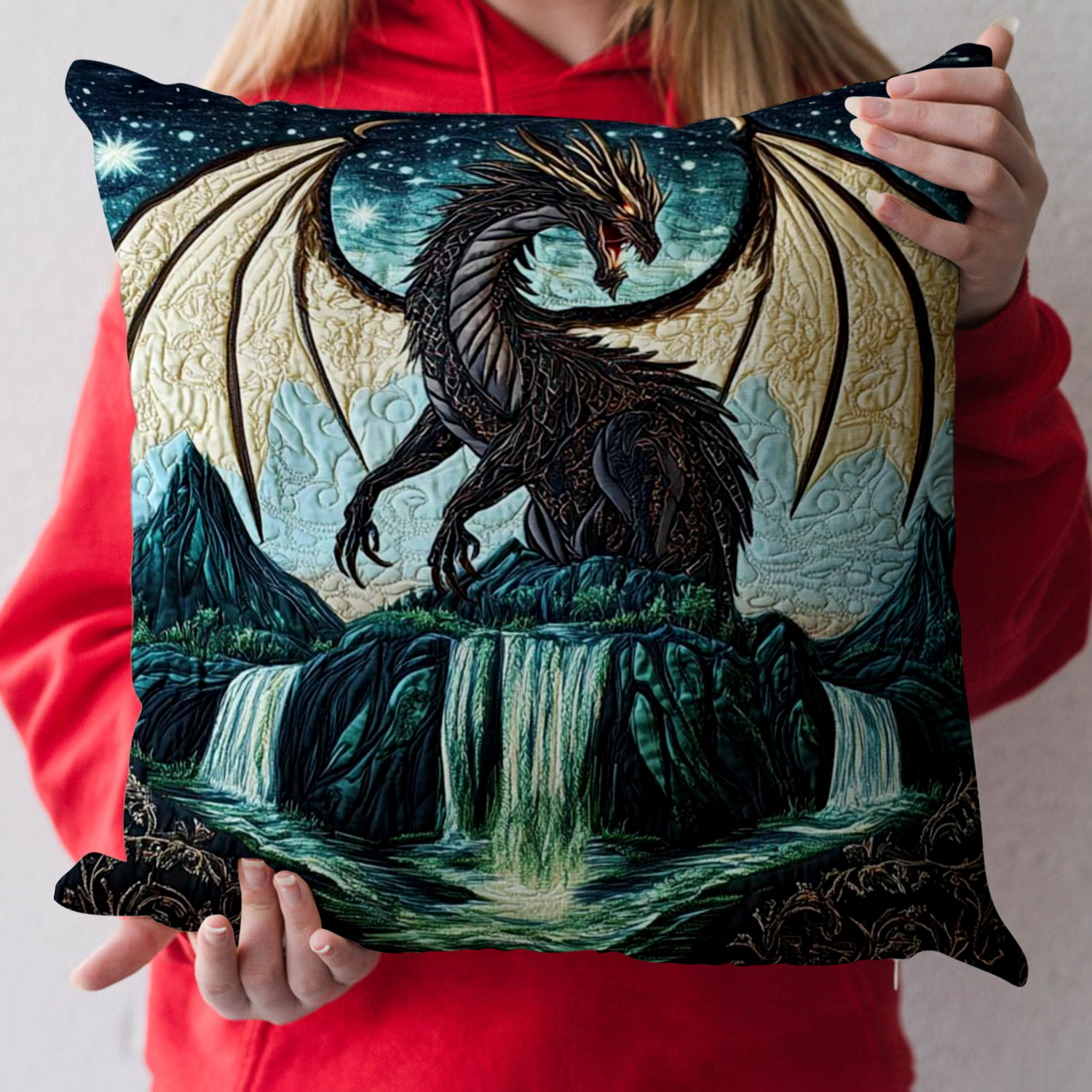 Celestial Shadow Quilted Pillow Case Throw Pillow Case Covers Dragon Gifts For Her