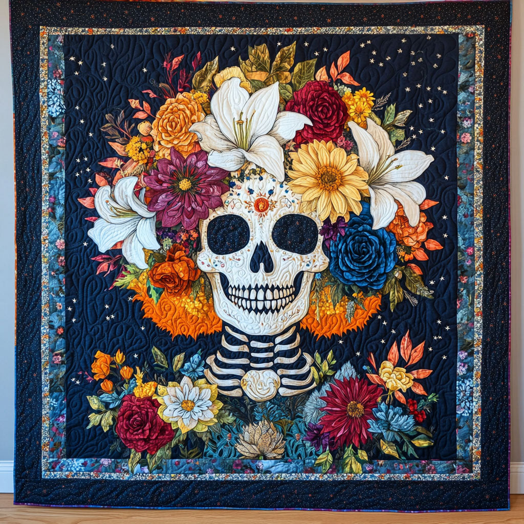Celestial Skull Quilt Blanket Throws For Couch Christmas Mexican Skull Souvenirs Gift