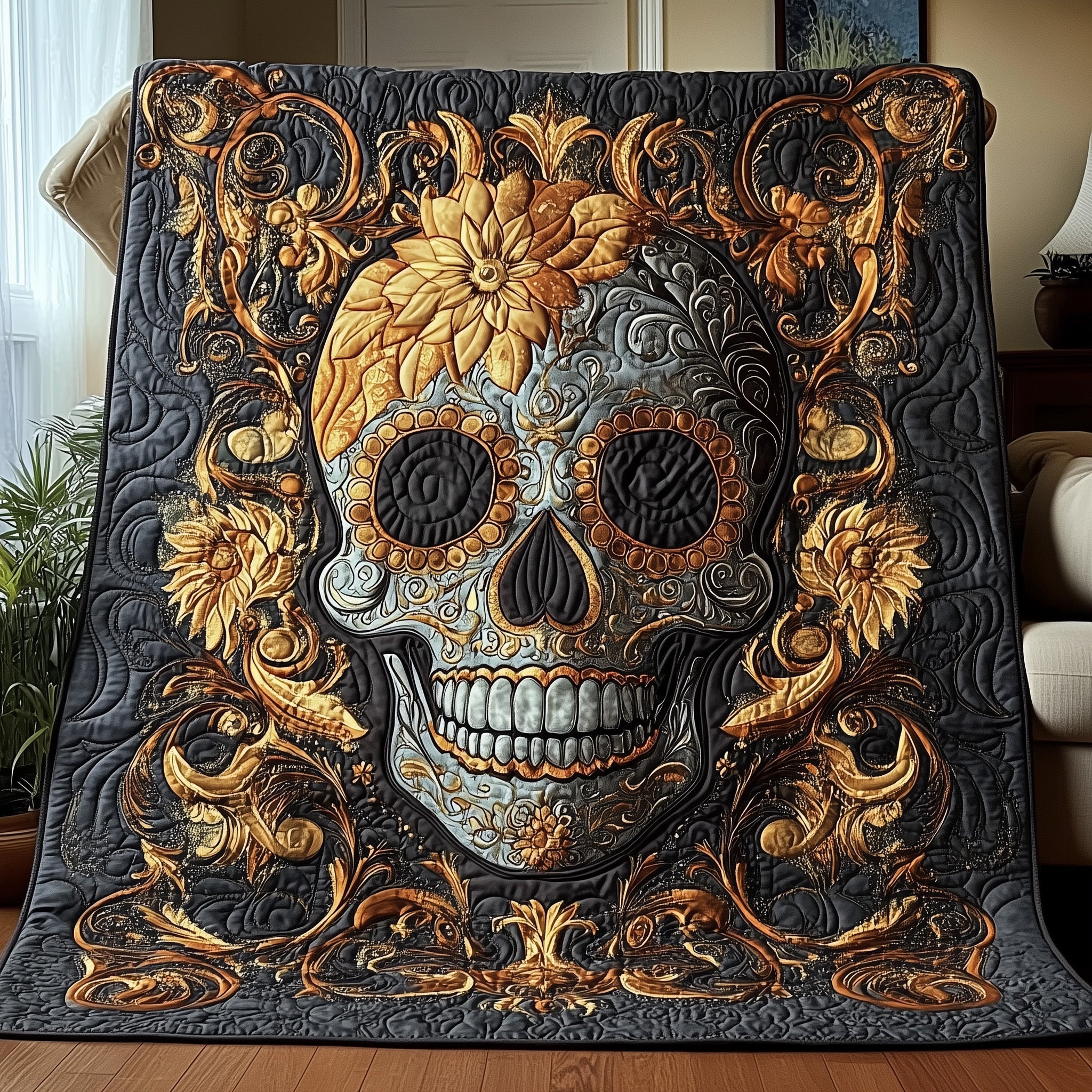 Celestial Skull Quilted Blanket Sofa Throw BlanketUnique Skull Gifts For Him