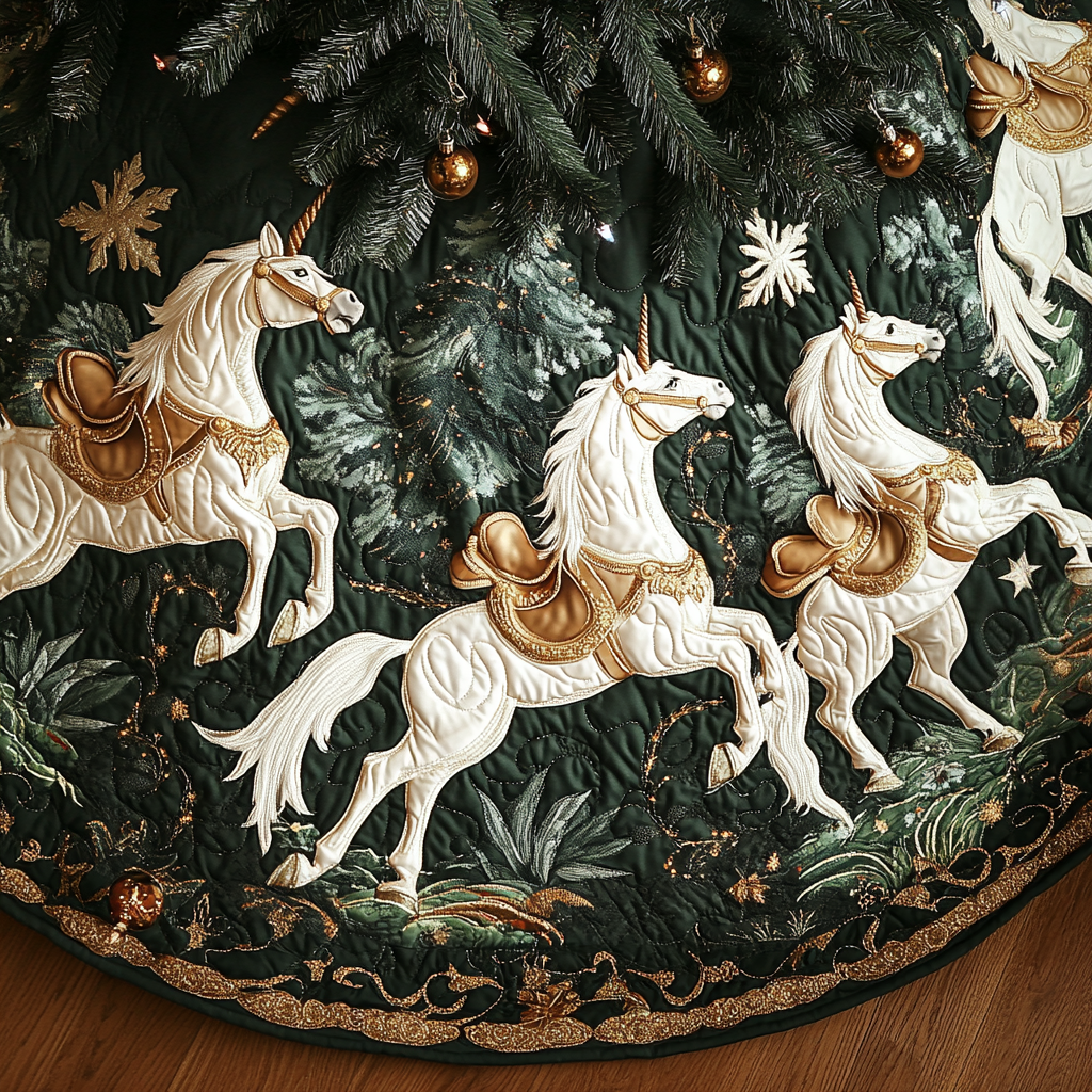 Celestial Sleigh Christmas Quilted Tree Skirt Heartwarming Christmas Tree Skirt Gift for Loved Ones