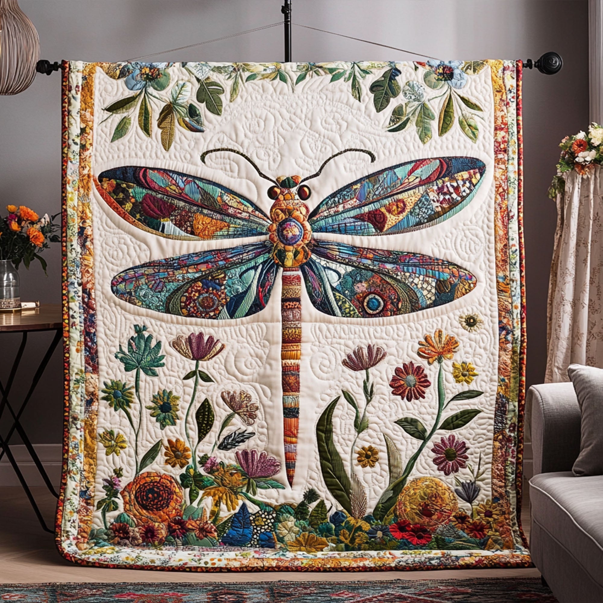 Celestial Soar Quilted Blanket Home Bedding Decor Best Dragonfly Gifts For Christmas