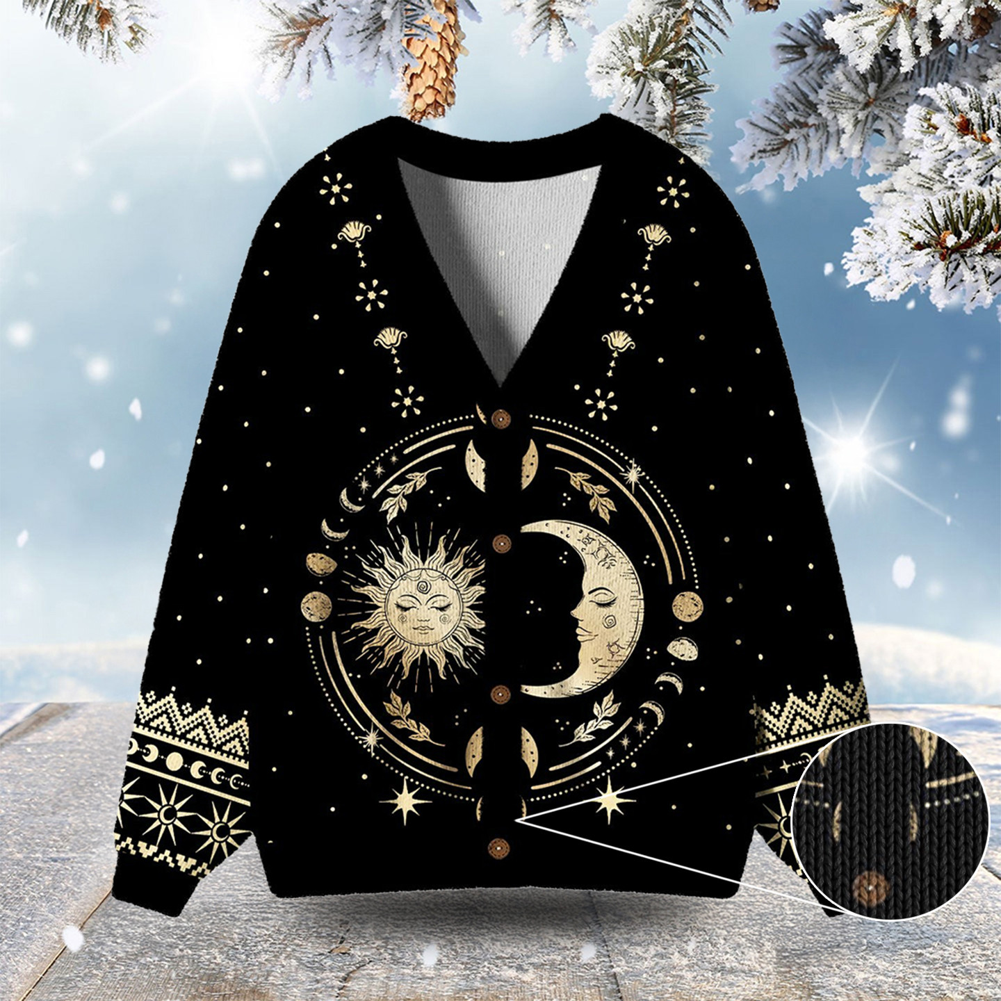 Celestial Sun And Moon Ugly Cardigan Sweaters Ugly Christmas Clothing Xmas Gifts For Wife