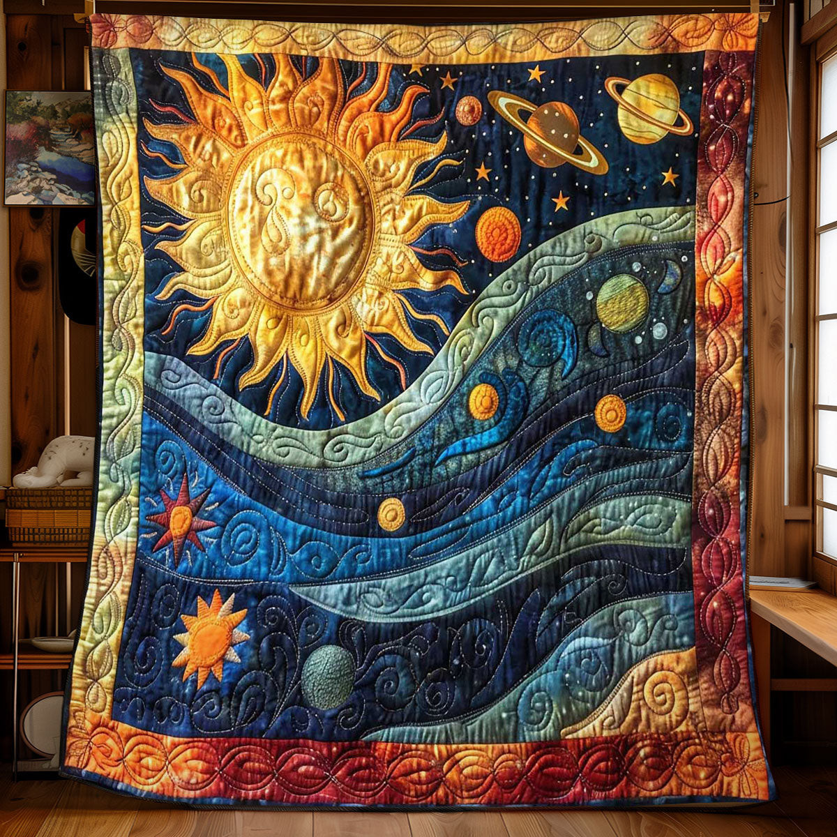 Celestial Sun Quilt Blanket King Size Throw Blanket Fathers Day Gifts For Husband