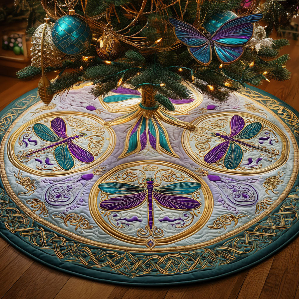 Celestial Wings Christmas Quilted Tree Skirt Luxury Quilted Christmas Tree Skirt for Family Celebration