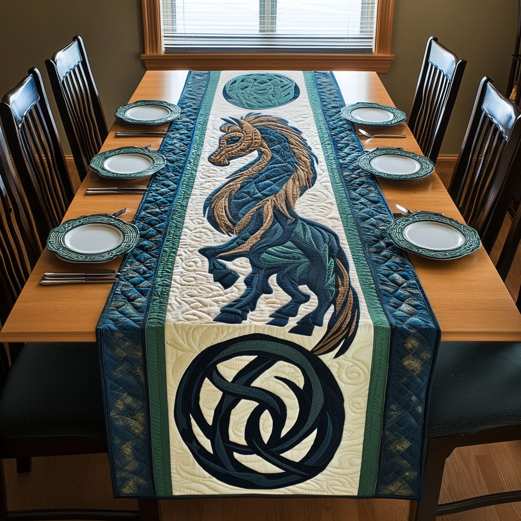 Celtic Crest Quilted Table Runner Dining Table Decor Retirement Gifts For Horse Lovers