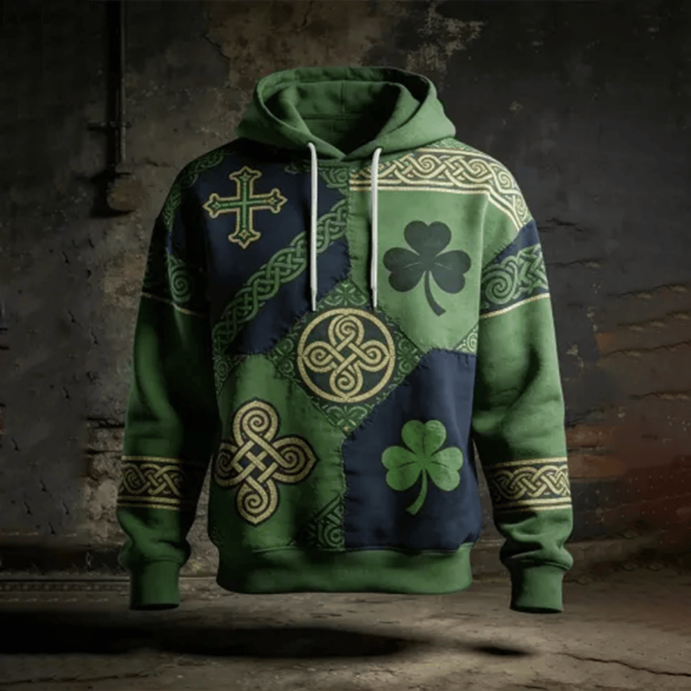 Celtic Cross Art Shamrocks Vintage Hoodie St Patrick's Day Apparel Unique Gift For Dad