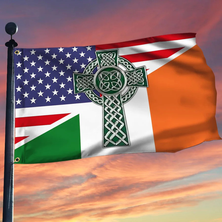 Celtic Cross Irish American Grommet Flag St. Patricks Day St Pattys Patriotic Outdoor Decor Gift