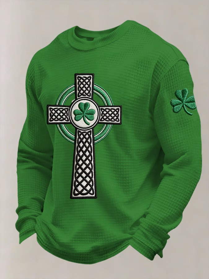 Celtic Cross Shamrock Green Long Sleeve Shirt St Patricks Day Irish Pride Best Gift For Men