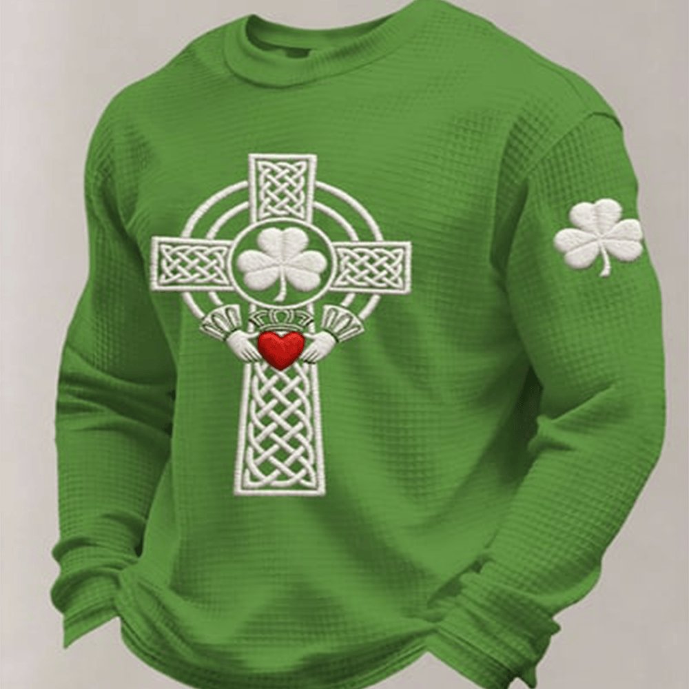 Celtic Cross Shamrock Long Sleeve Shirt Holiday Apparel St Patrick's Day Gifts