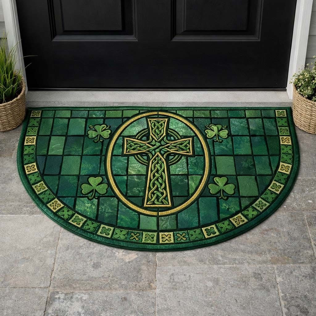 Celtic Cross Shamrock Quilted Welcome Mat Irish Heritage Doormat Home Decor Best Gift For Irish Lovers