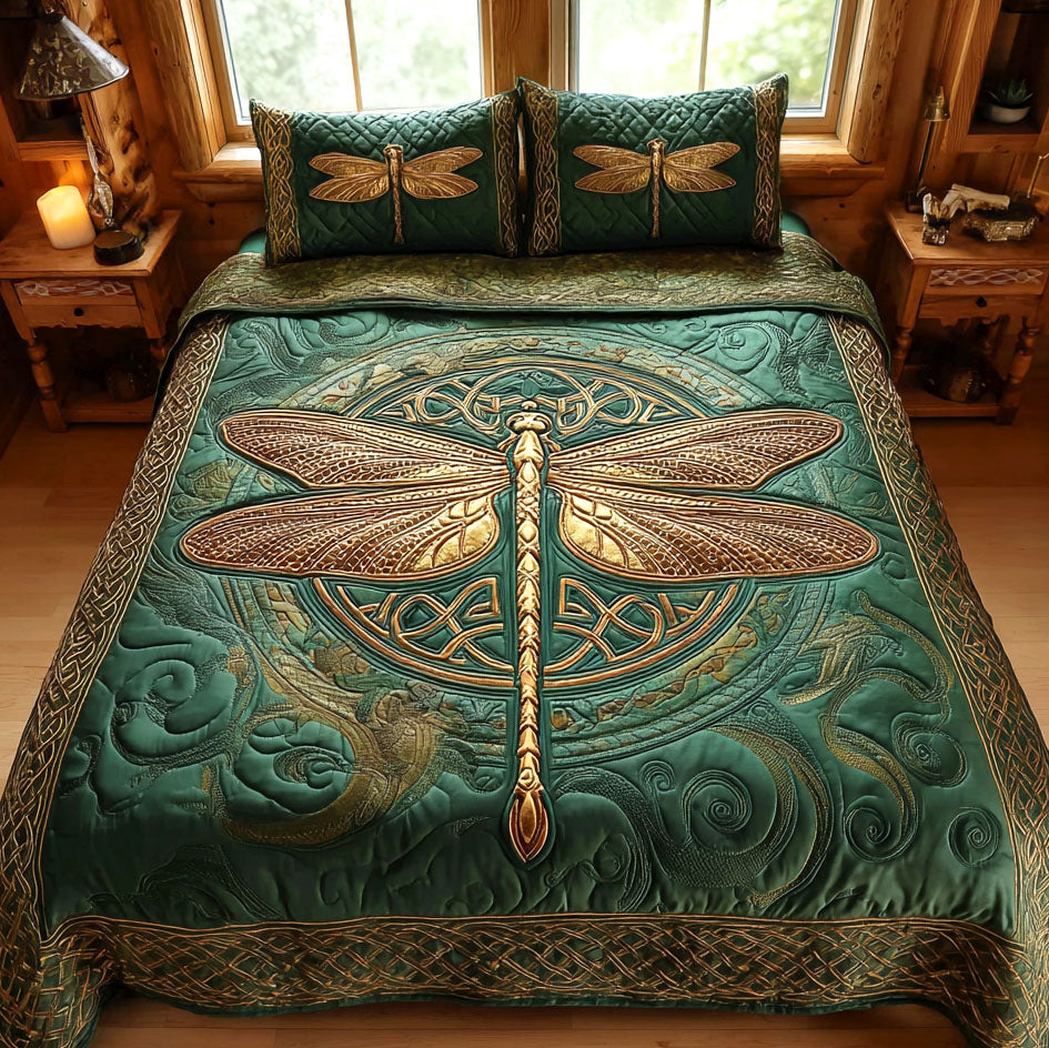 Celtic Glow Quilted Bedding Set Bedspread Set Dragonfly Gifts For Lady