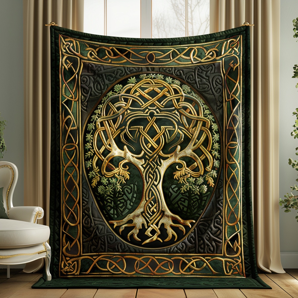 Celtic Gold Tree Of Life Quilted Blanket Irish Knotwork Throw Best Gift For Celtic Heritage Irish Lover