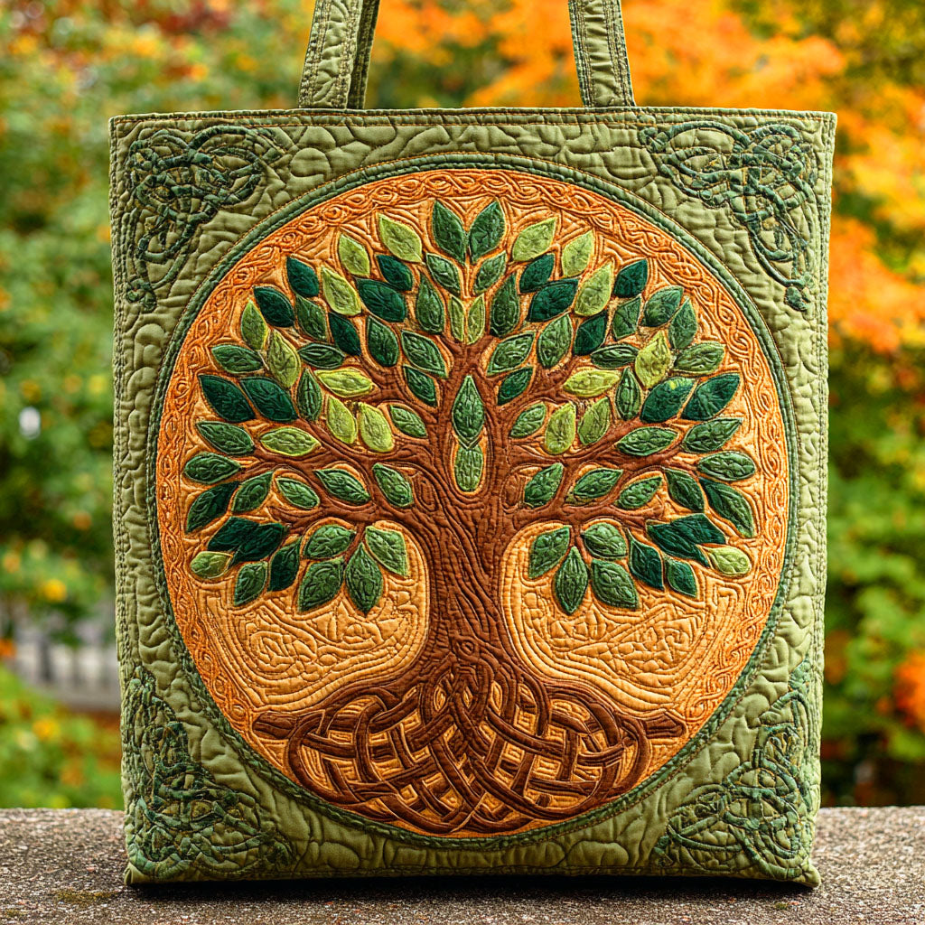Celtic Green Roots Quilted Tote Bag Tree Of Life Themed Gifts