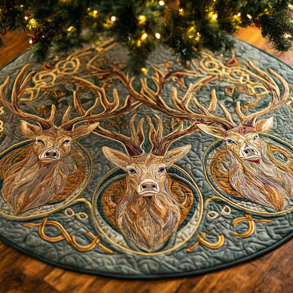 Celtic Grove Christmas Quilted Tree Skirt Home Decor Christmas Gifts For Deer Lovers