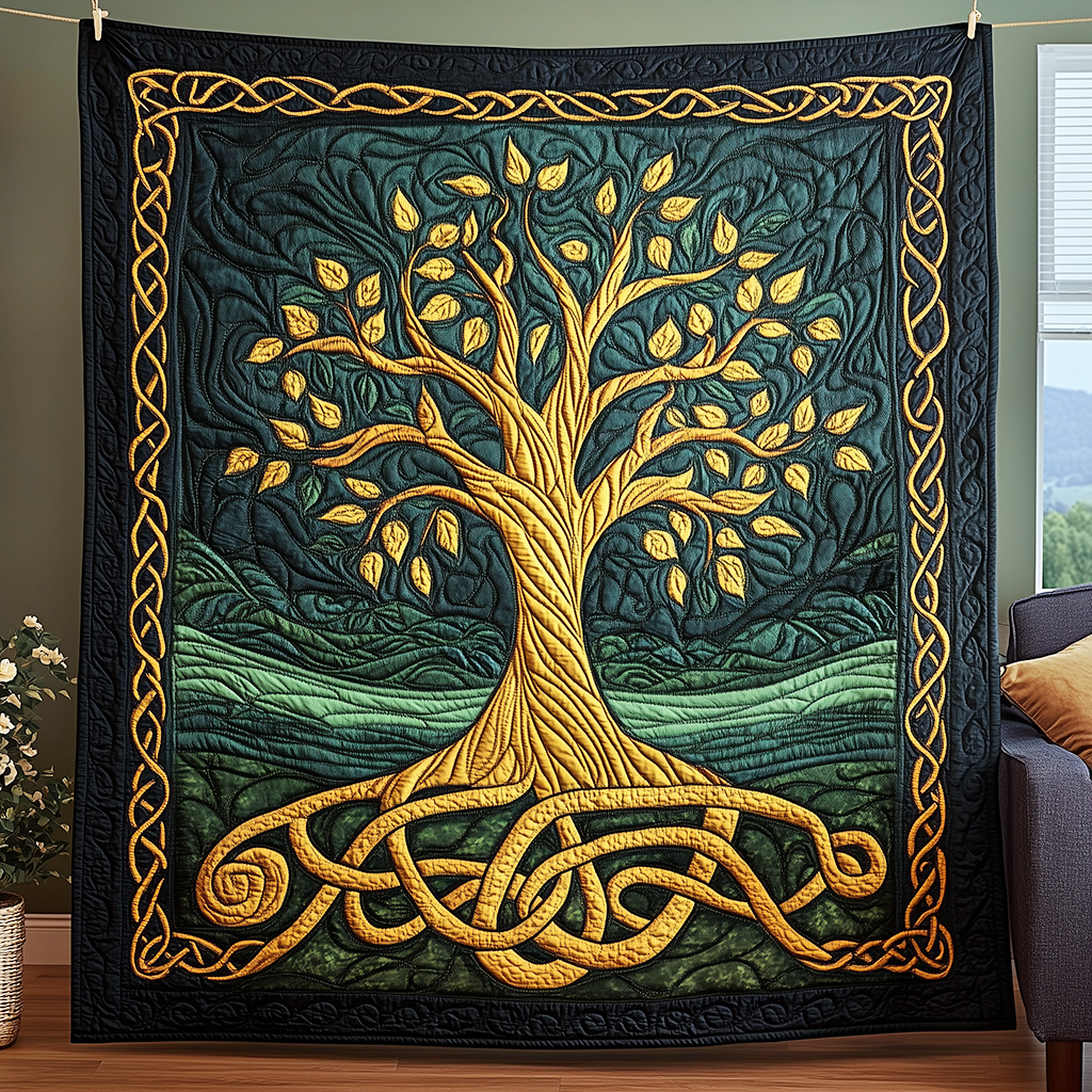 Celtic Knot Tree of Life Quilted Blanket Ancient Mythology Gifts For Grangarents