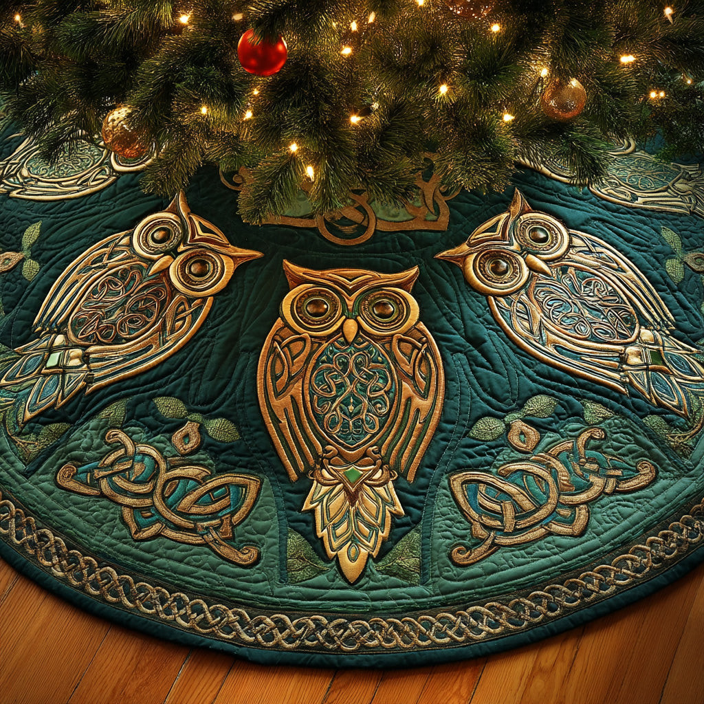 Celtic Night Owl Christmas Quilted Tree Skirt Xmas Decor Owl Lover Christmas Gifts