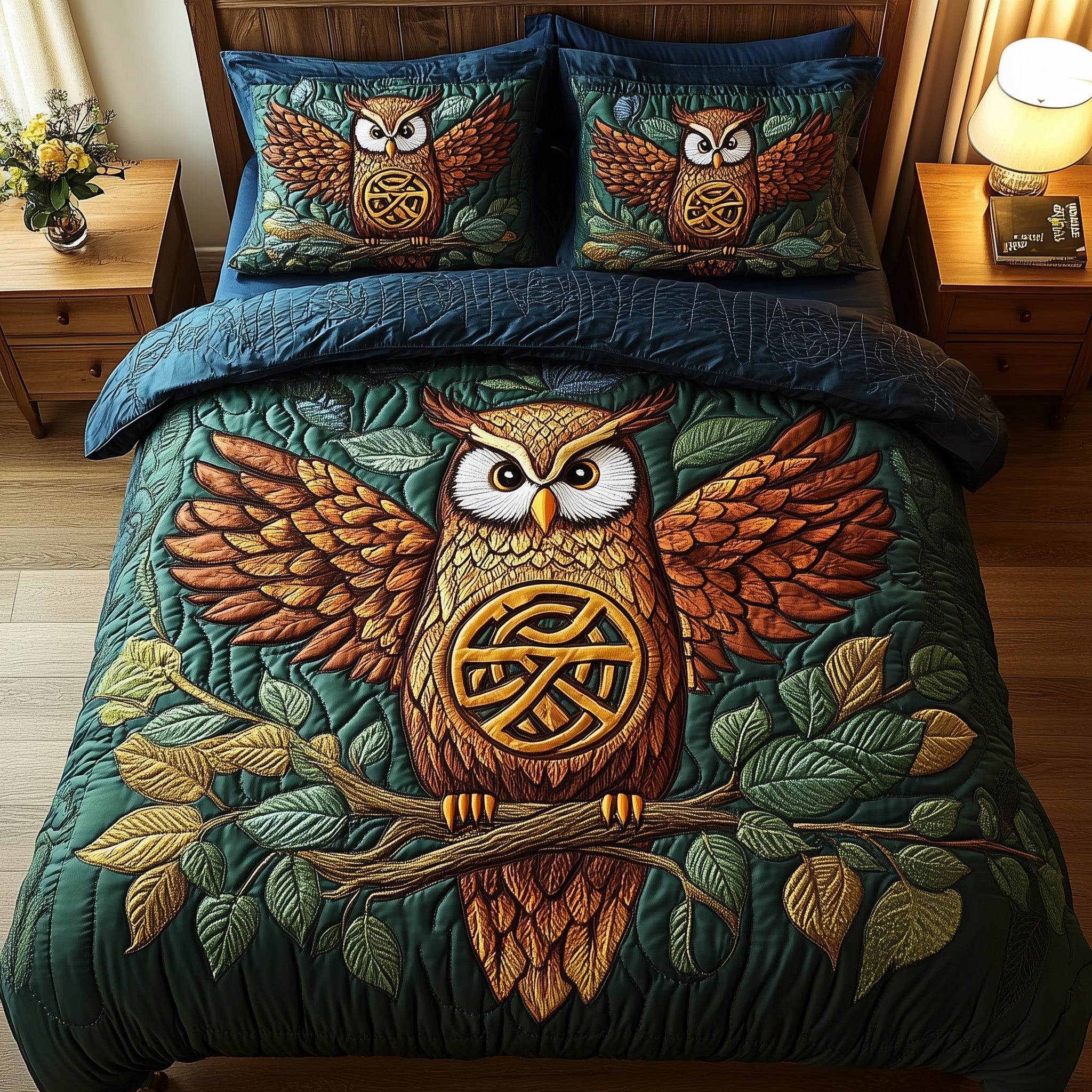 Celtic Owl Quilted Bedding Set Duvet Cover Bedspread Owl Gifts For Her