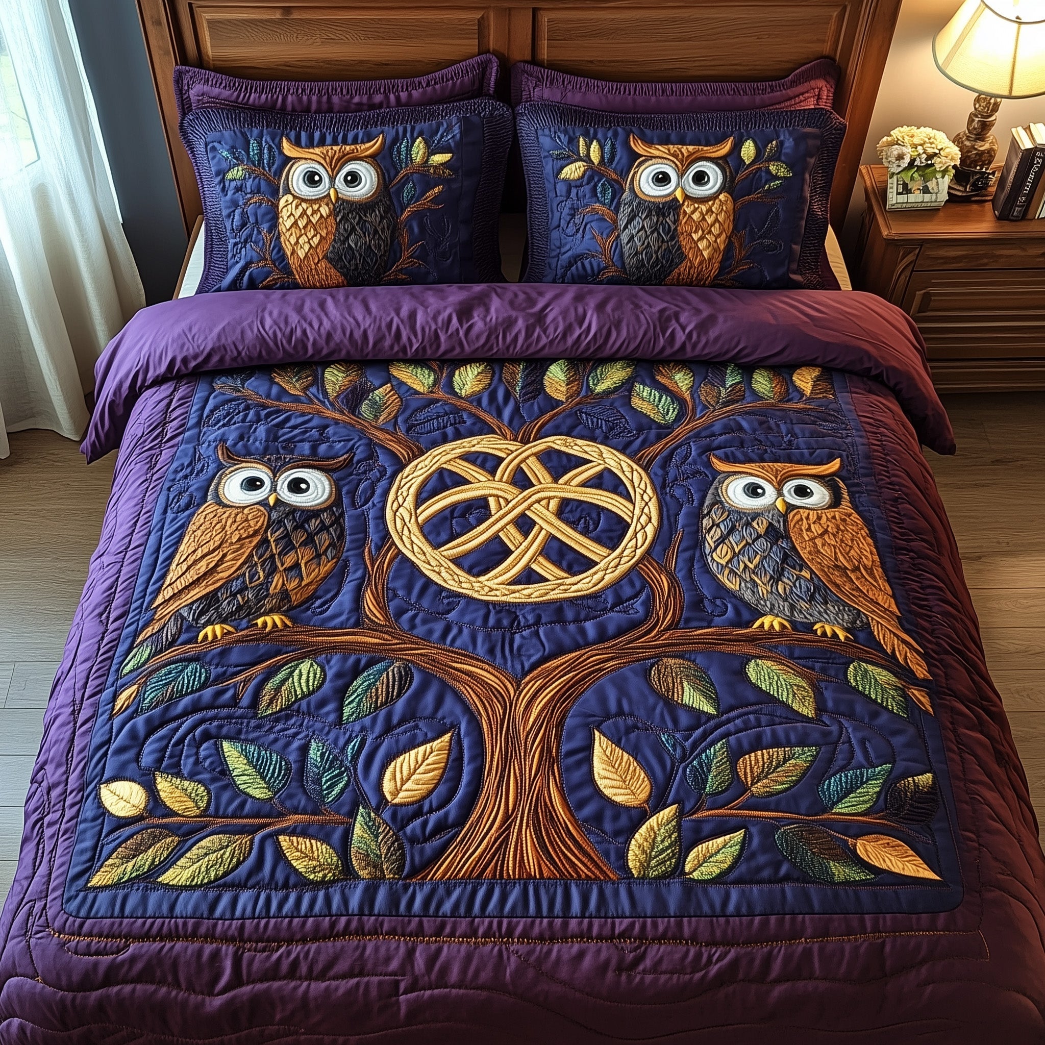 Celtic Owl Quilted Bedding Set Duvet Cover Bedspread Owl Gifts For Women