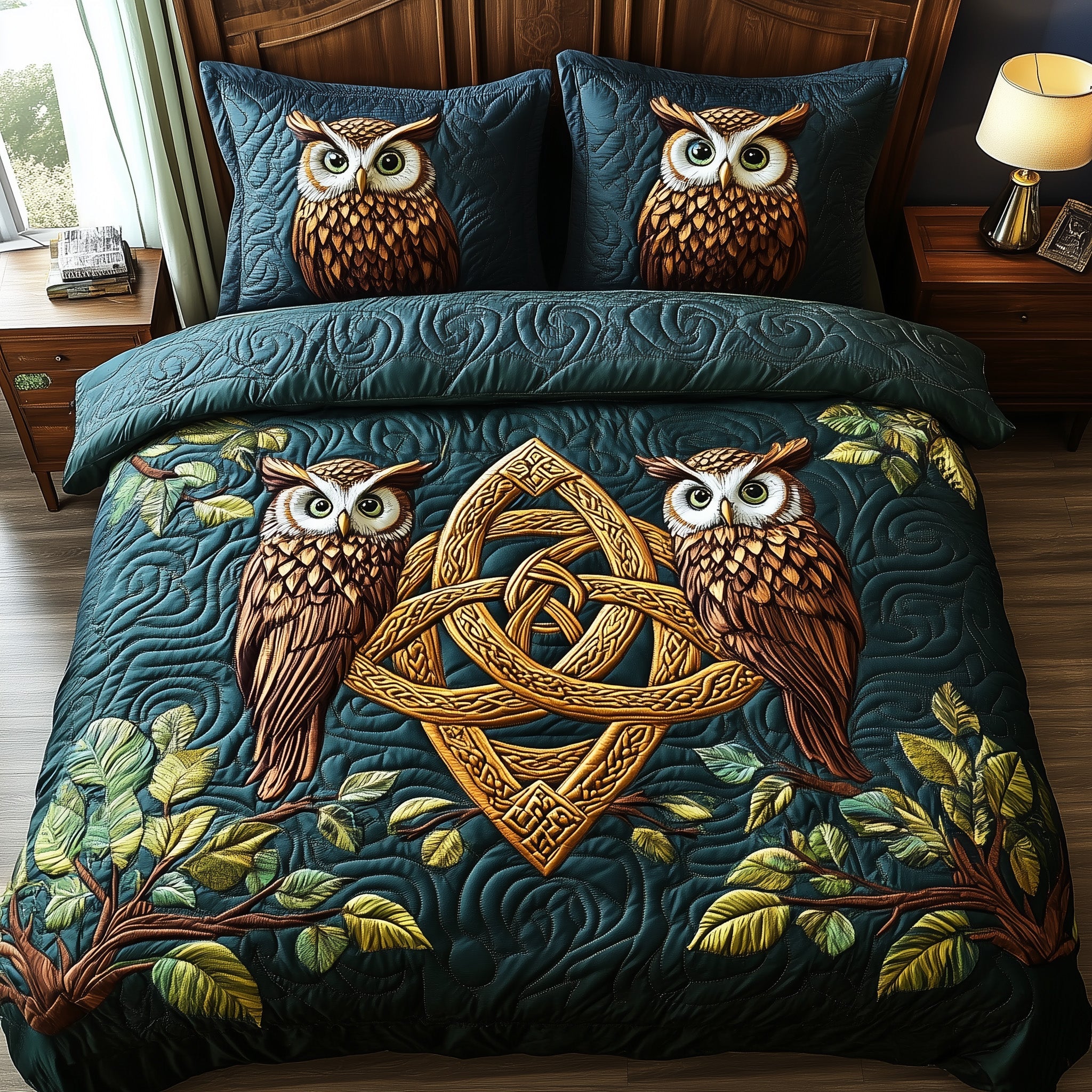 Celtic Owl Quilted Bedding Set Duvet Cover Bedspread Owl Themed Gifts