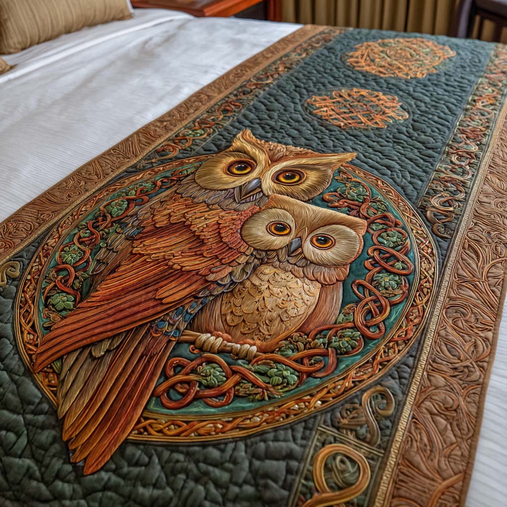 Celtic Owls Quilted Bed Runner Bed Room Decoration Owl Gifts For Her