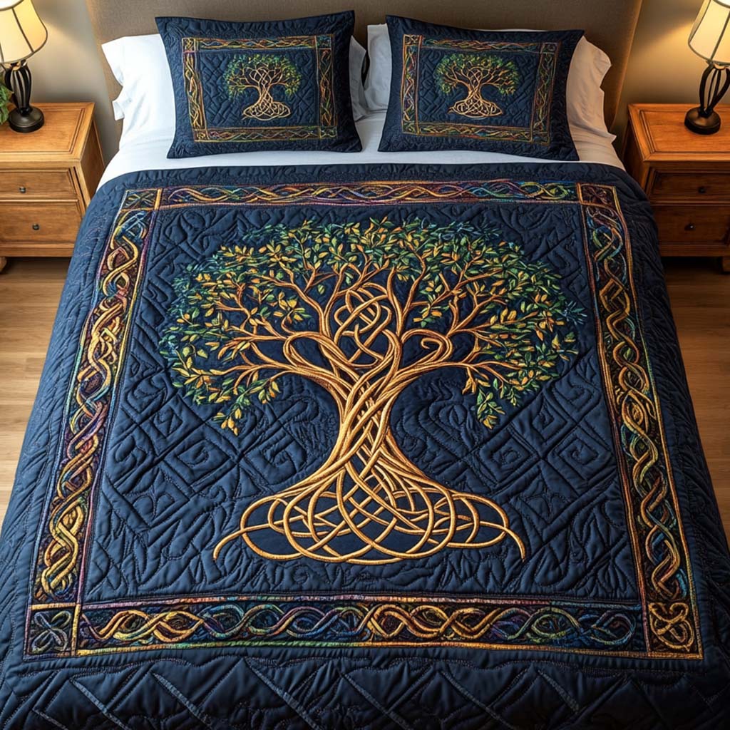 Celtic Roots Quilted Bedding Set Queen Size Comforter Heritage Gift For Dad