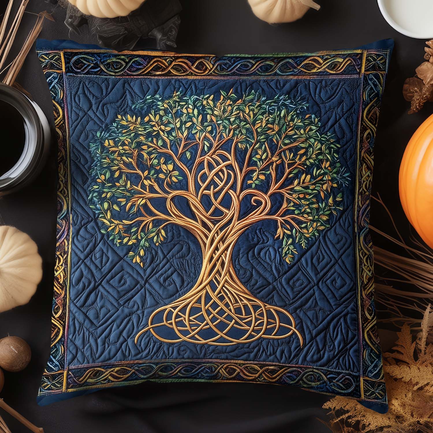 Celtic Roots Quilted Pillow Case Boho Home Decor Unique Gifts For Mother