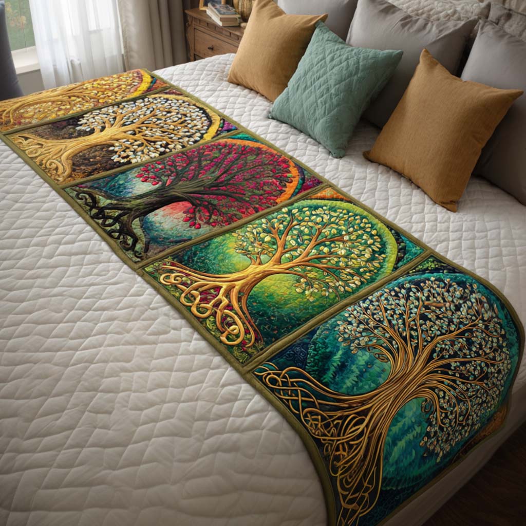 Celtic Seasons Quilted Bed Runner Bed Decor Tree Of Life Gifts For Men