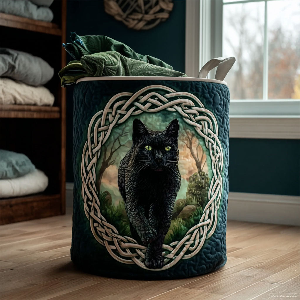Celtic Shadow Cat Quilted Laundry Basket Modern Quilted Laundry Basket Gift for Stylish Homes