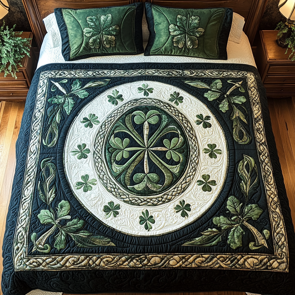 Celtic Shamrock Dreams Quilted Bedding Set King Size Duvet Cover Useful Gifts For Mom