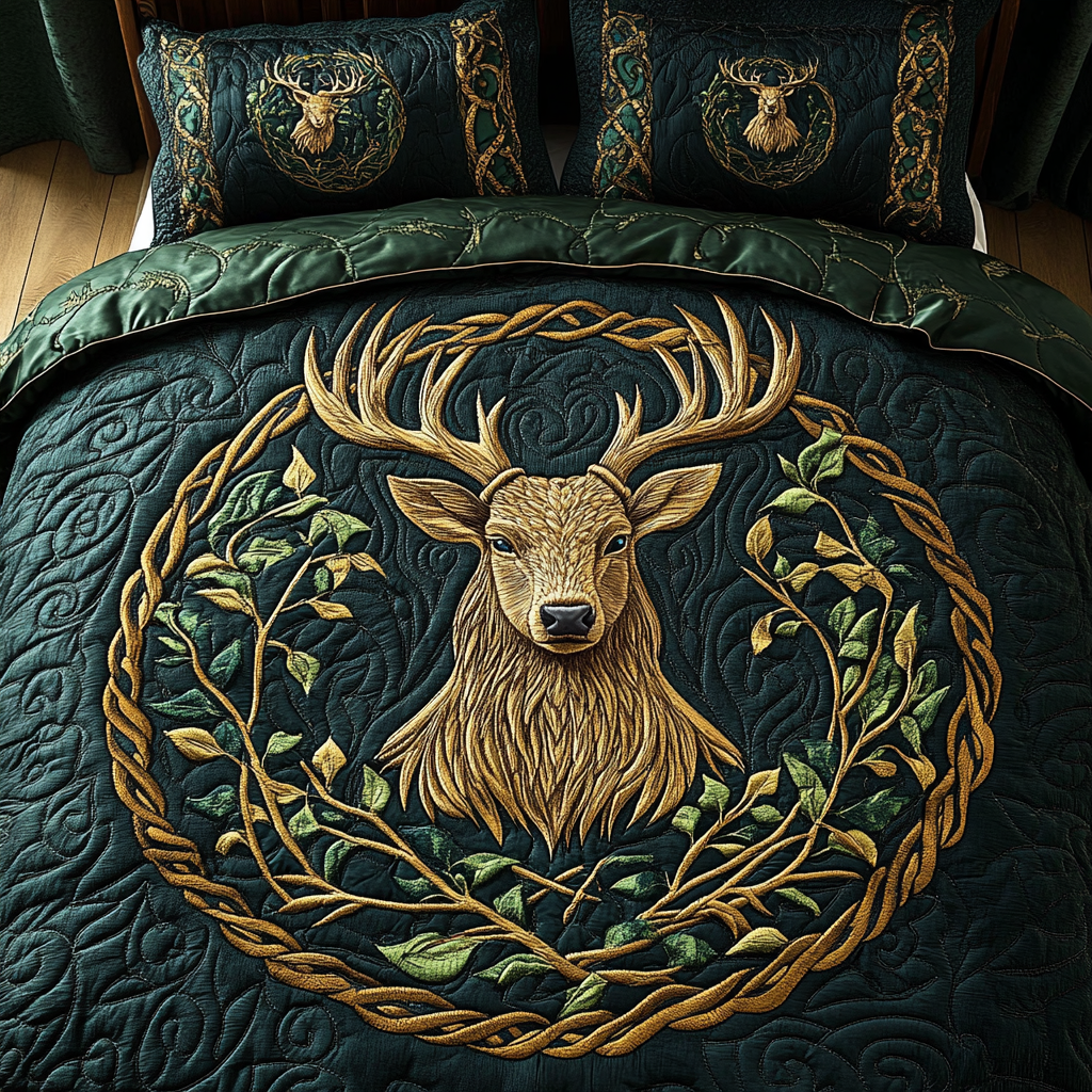 Celtic Stag Dream Quilted Bedding Set King Size Comforter Sets Birthday Gift for Wife