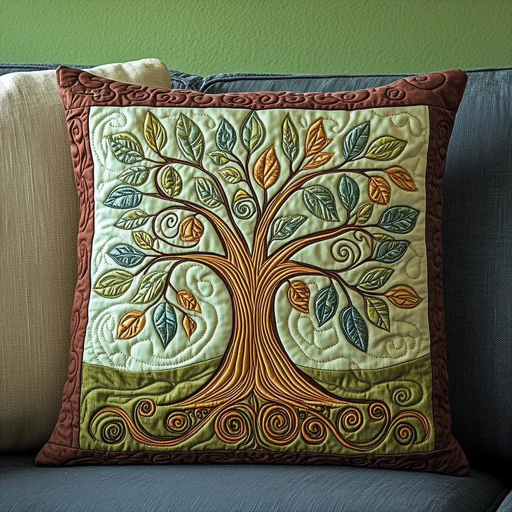 Celtic Tree Of Life Autumn Leaf Quilted Pillow Irish Nature Art Home Decor Best Gift Ideas