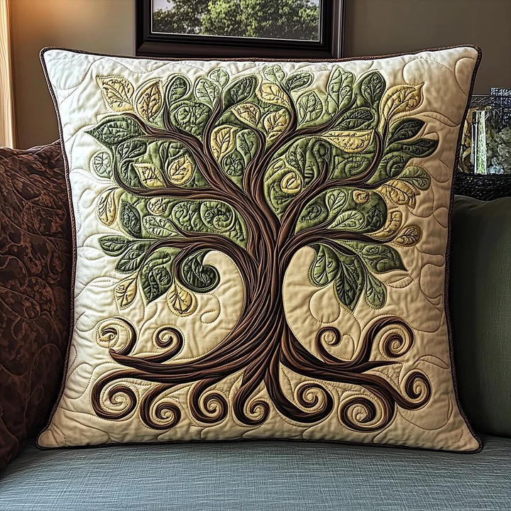 Celtic Tree Of Life Cream Quilted Pillow Case Irish Nature Home Decor Best Gift For Nature Lovers