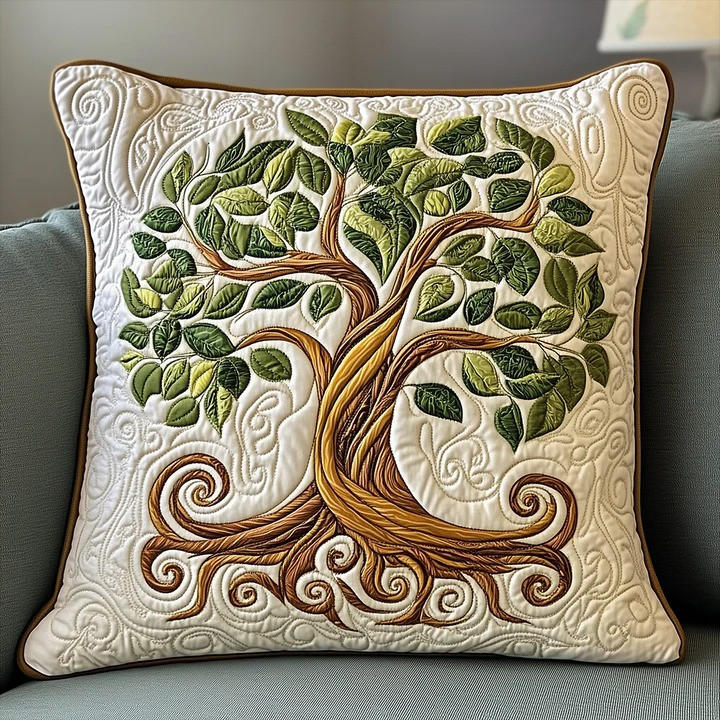 Celtic Tree Of Life Minimal Quilted Pillow Cover Irish Nature Art Home Decor Best Gift Ideas