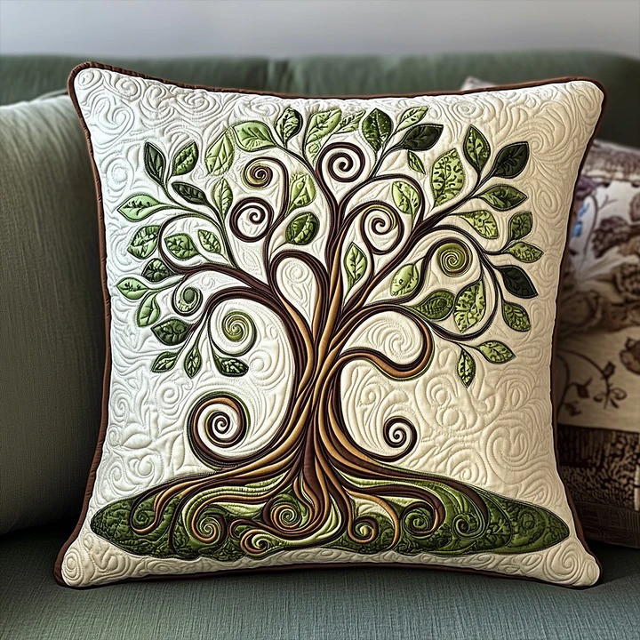 Celtic Tree Of Life Swirl Quilted Pillow Cover Irish Art Home Decor Best Gift For Nature Lovers