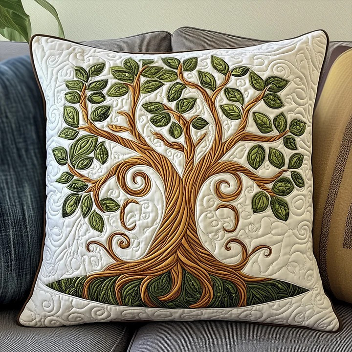 Celtic Tree Of Life White Quilted Pillow Cover Irish Heritage Home Decor Best Gift For Family