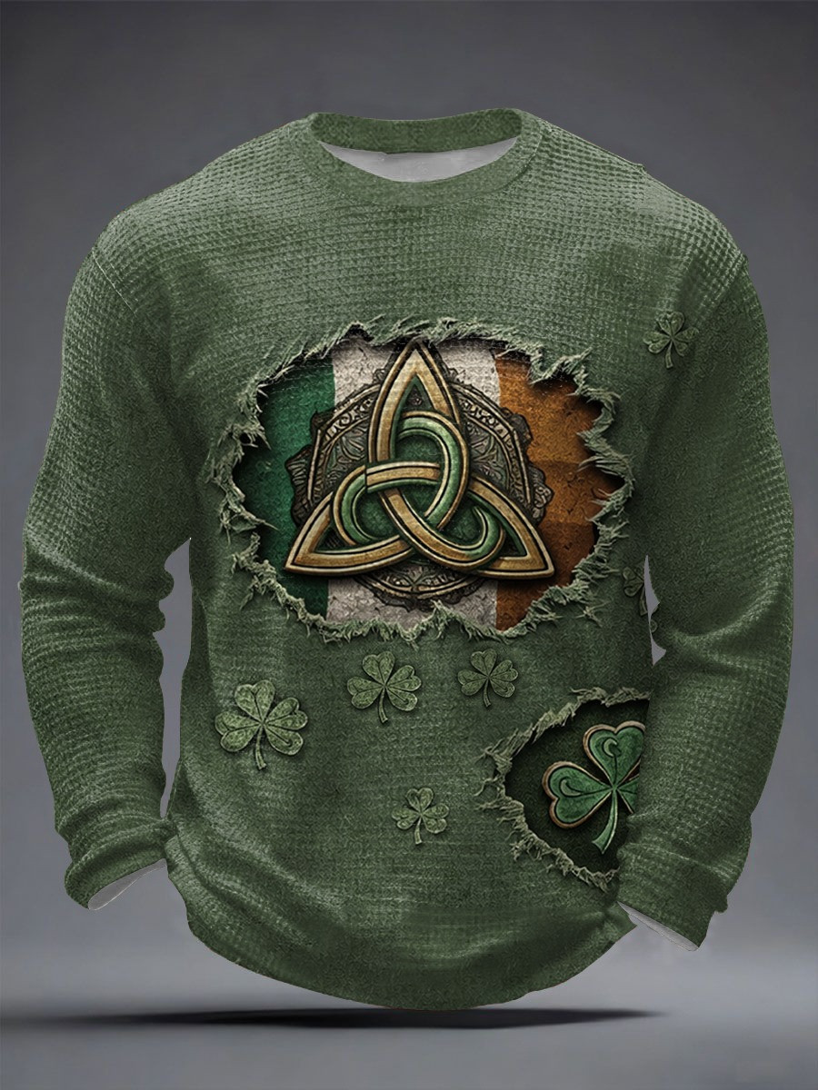 Celtic Trinity Knot Irish Flag Long Sleeve Shirt St Patricks Day Shamrock Art Vintage Tee Best Gift For Him