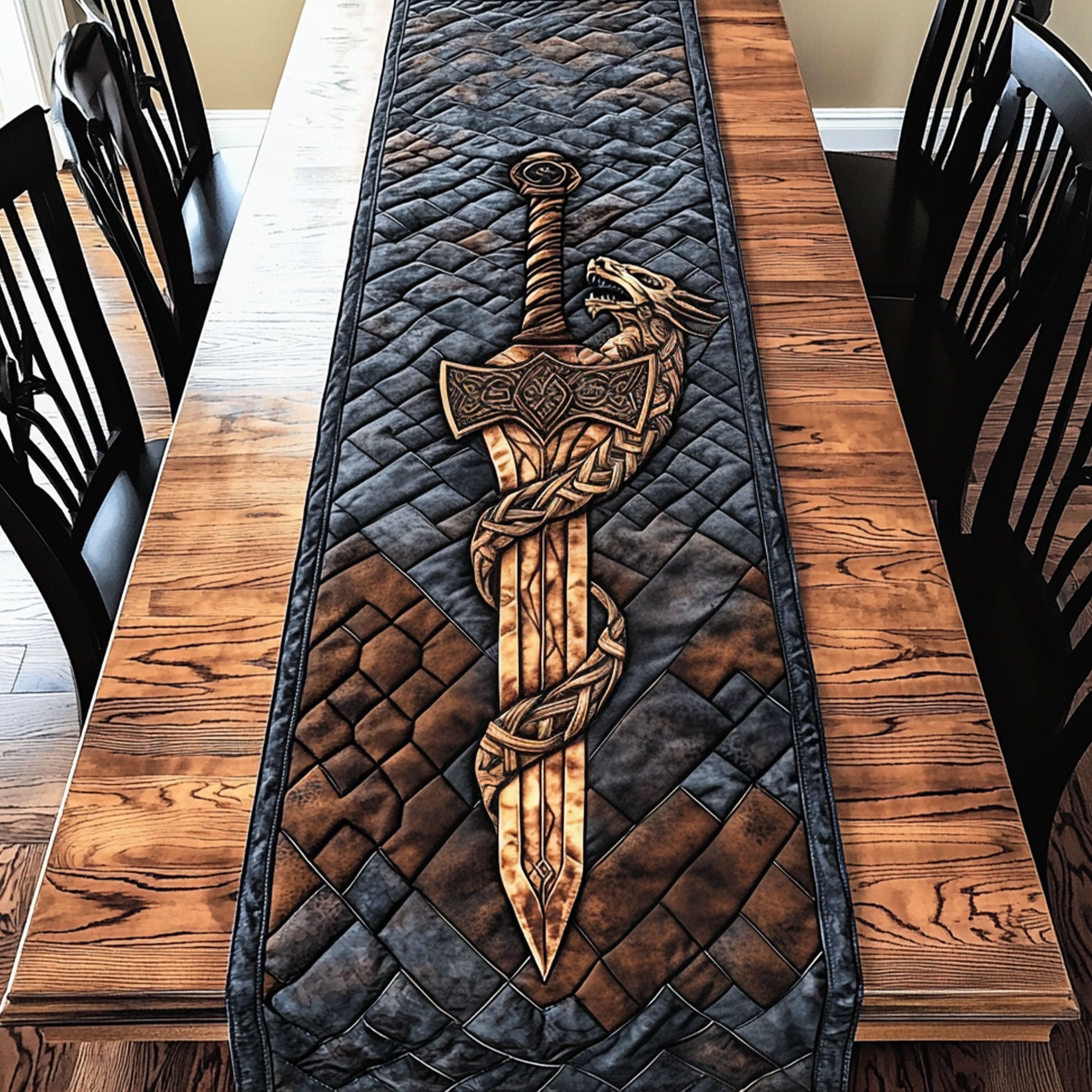 Celtic Valor Quilted Table Runner Dining Table Decor Gift For Dragon Lover