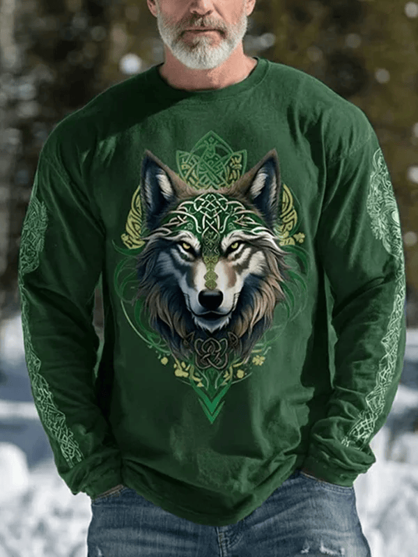 Celtic Wolf Long Sleeve Shirt St Patricks Day Irish Mythology Best Gift For Him Men